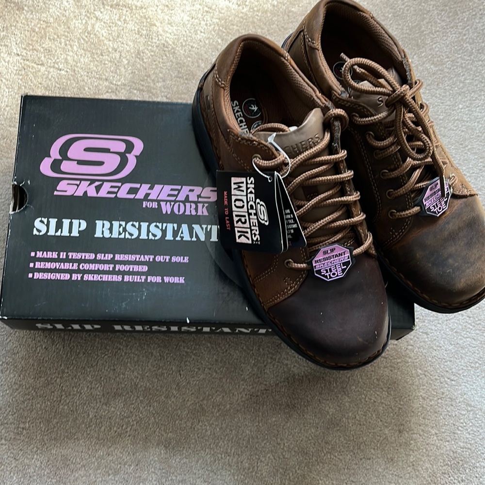 NEW WORK SHOES! Never worn Skechers Steel Toe shoes. Still
